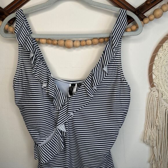 NIP Tuck Navy White Ruffle One Piece Swimsuit - Picture 2 of 5